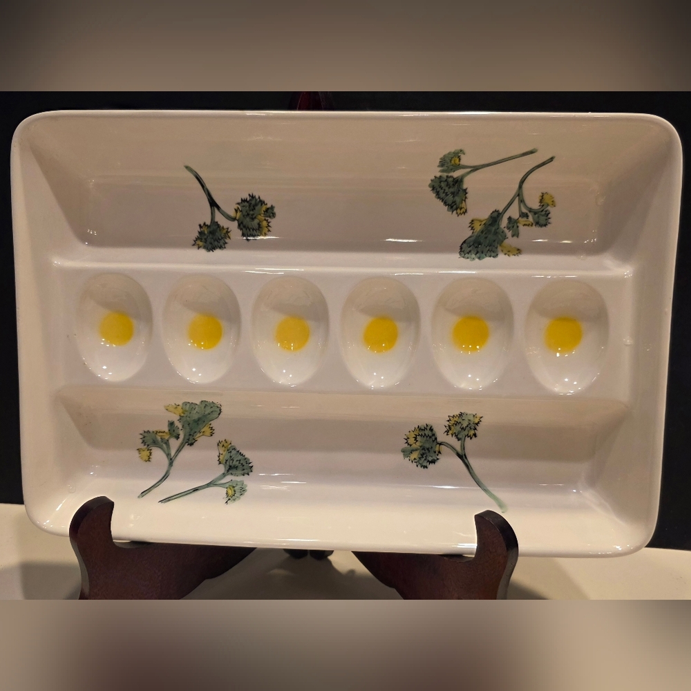 Vintage Shafford Japan Hand painted Ceramic Deviled Egg &  Relish Tray 12"×8"